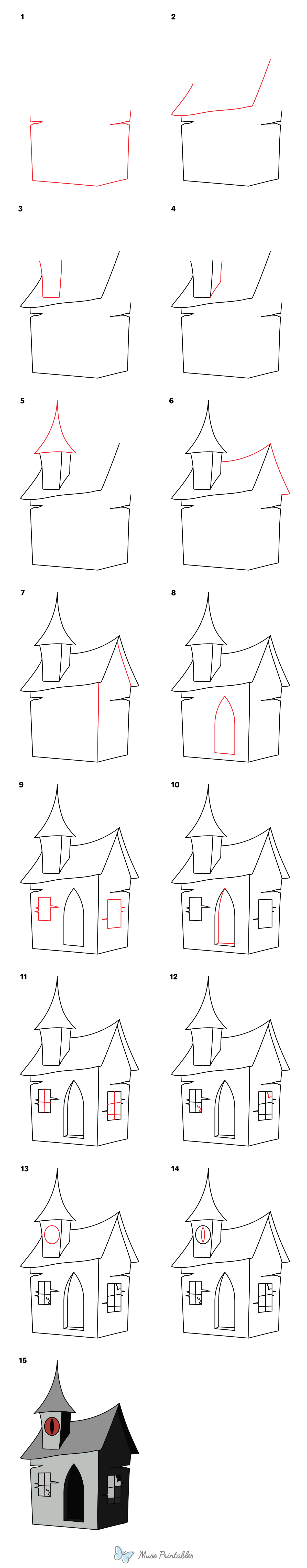 How to Draw a Creepy House - Printable Tutorial