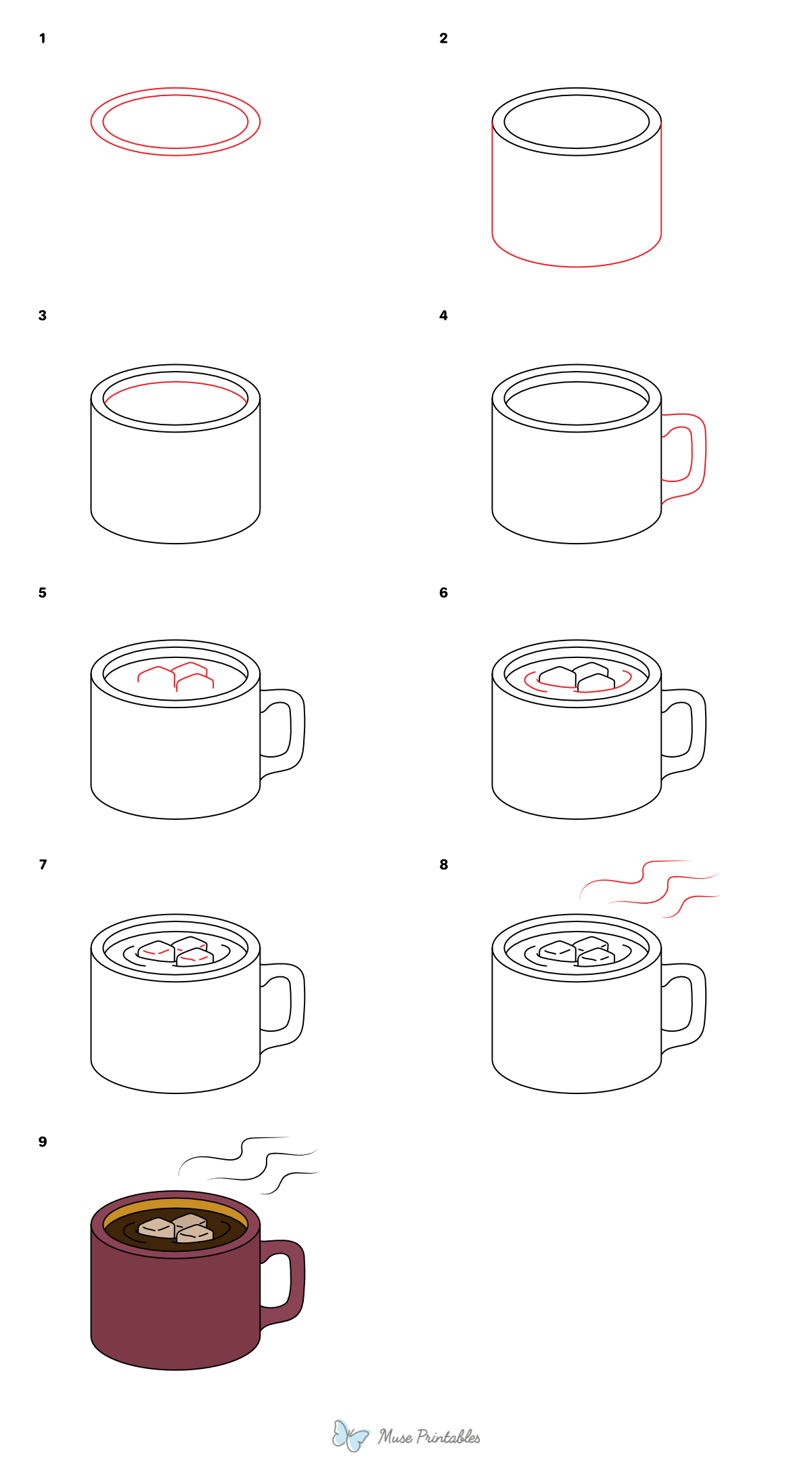 How to Draw a Cup of Hot Chocolate - Printable Tutorial