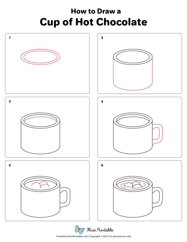 How to Draw a Cup of Hot Chocolate - Printable Tutorial