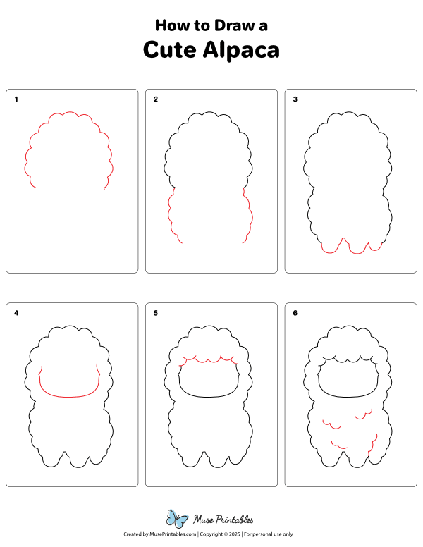 How to Draw a Cute Alpaca - Printable Tutorial