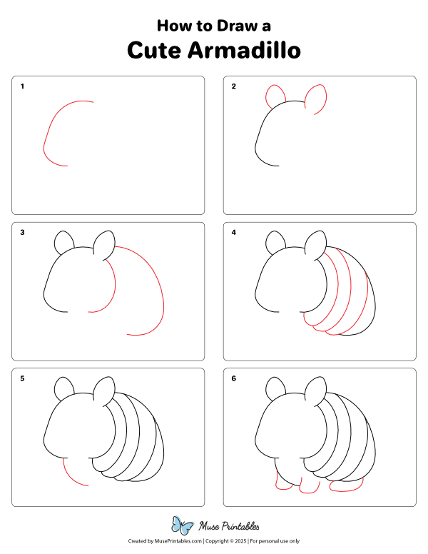How to Draw a Cute Armadillo - Printable Tutorial
