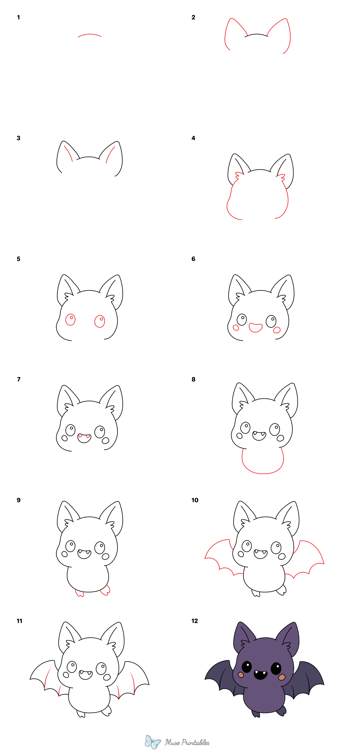 How to Draw a Cute Bat - Printable Tutorial