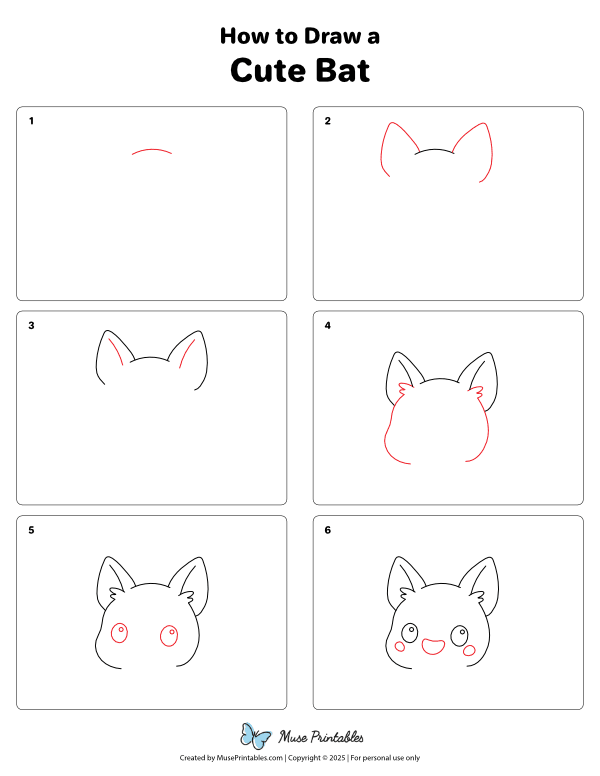 How to Draw a Cute Bat - Printable Tutorial