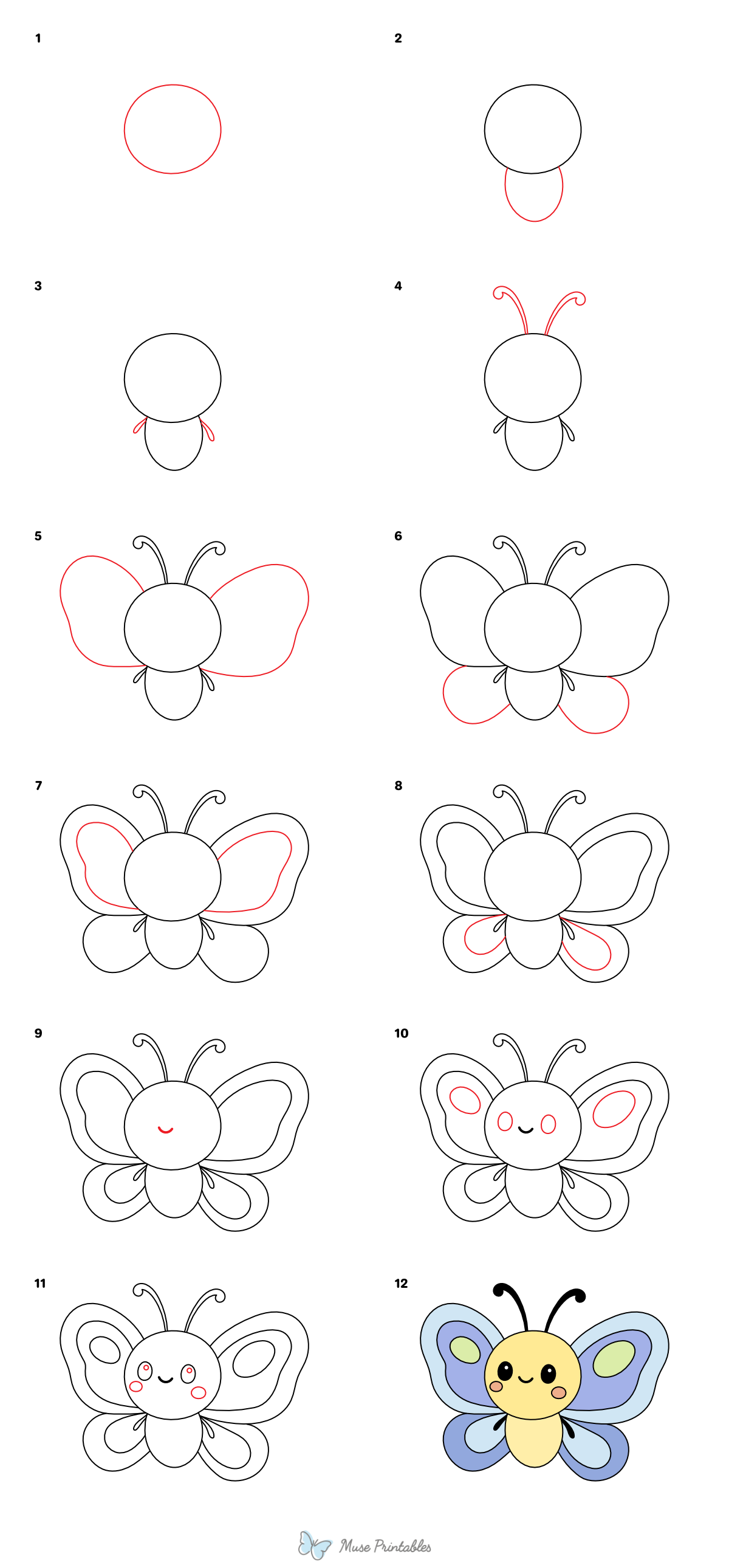 How to Draw a Cute Butterfly - Printable Tutorial