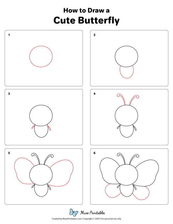 How to Draw a Cute Butterfly - Printable Tutorial
