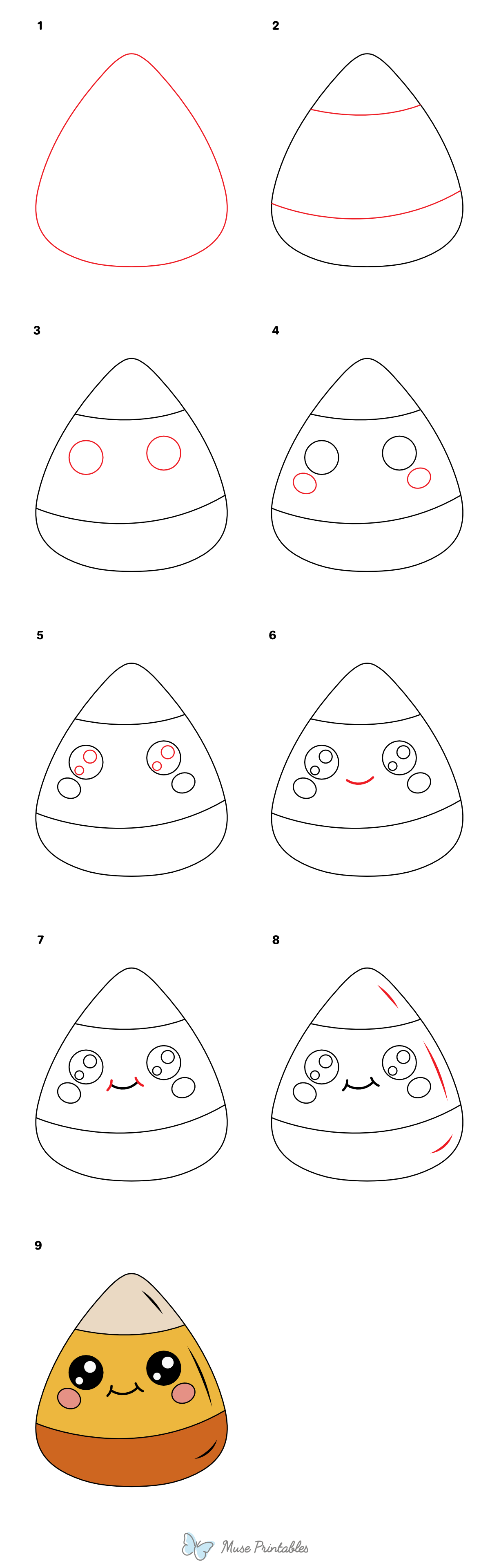 How to Draw a Cute Candy Corn - Printable Tutorial