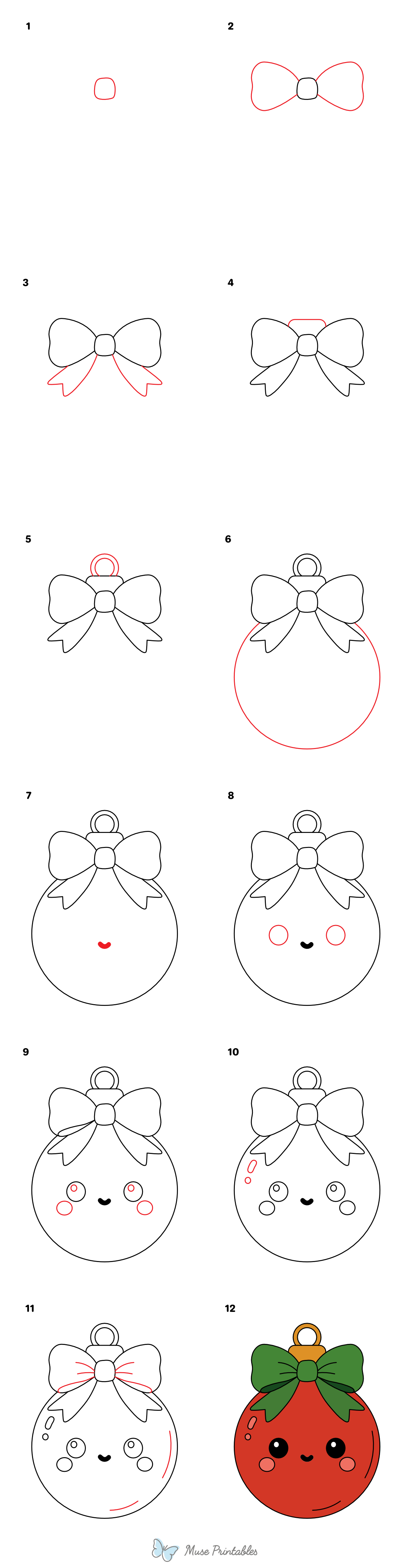 How to Draw a Cute Christmas Ornament - Printable Tutorial