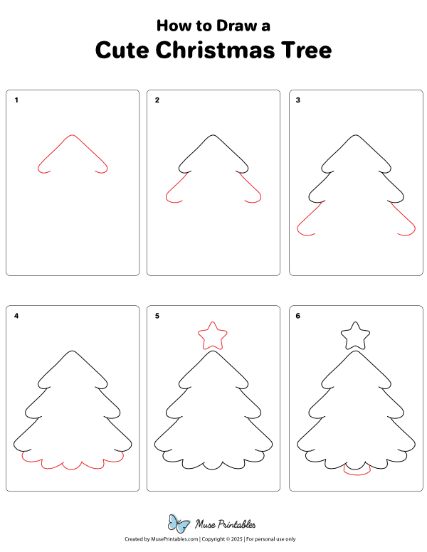 How to Draw a Cute Christmas Tree - Printable Tutorial