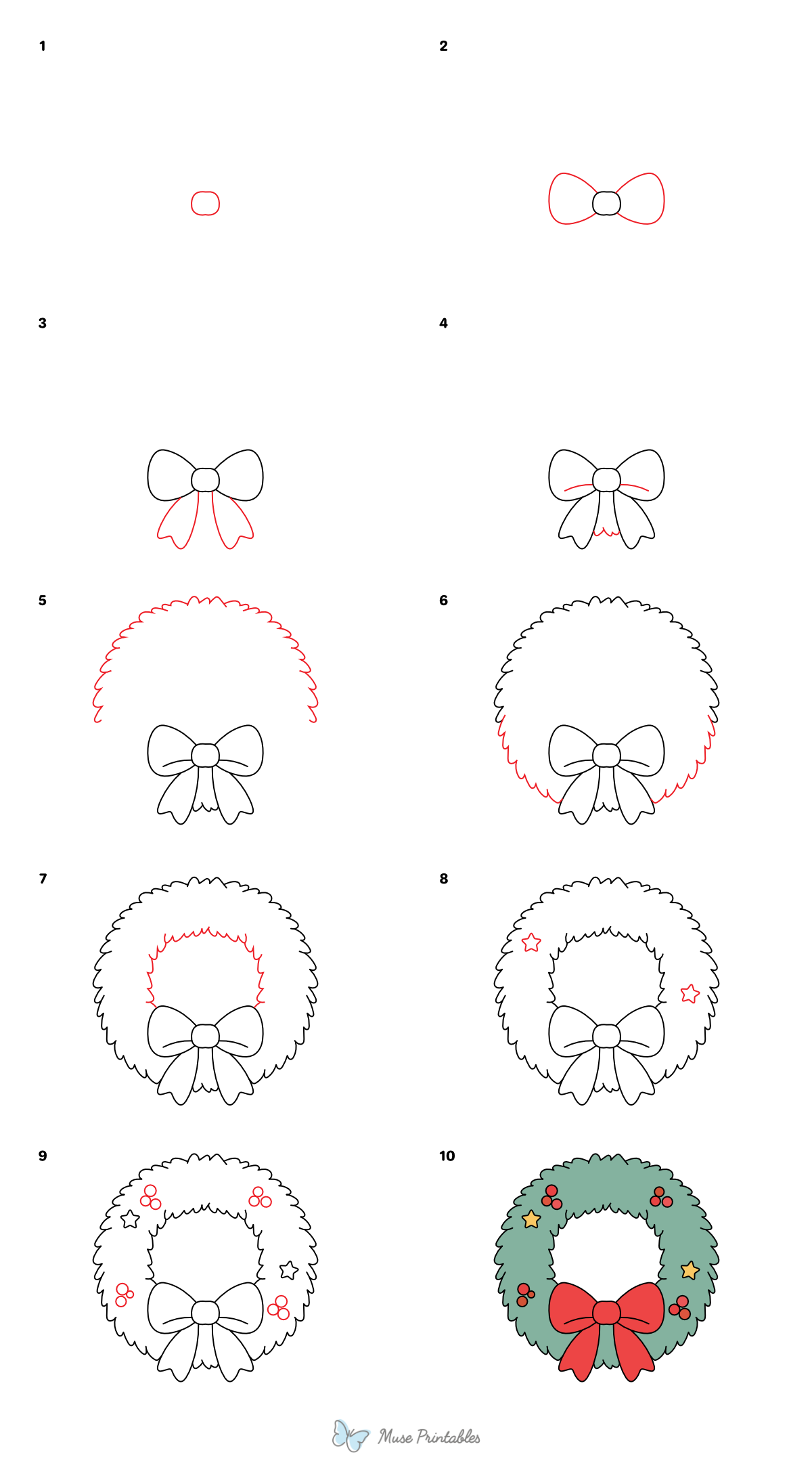 How to Draw a Cute Christmas Wreath - Printable Tutorial
