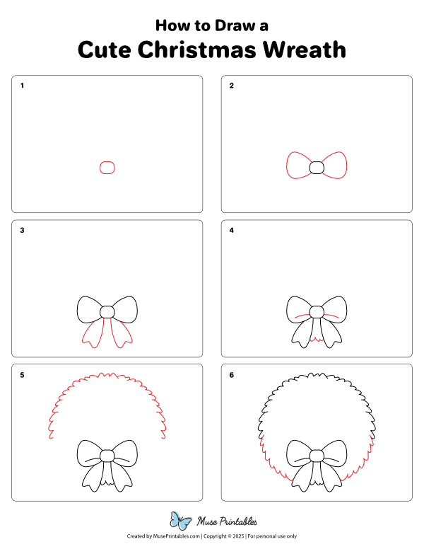 How to Draw a Cute Christmas Wreath - Printable Tutorial