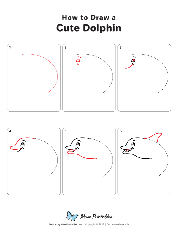 How to Draw a Cute Dolphin - Printable Tutorial