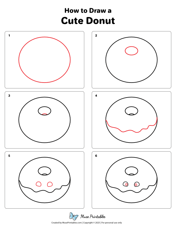 How to Draw a Cute Donut - Printable Tutorial