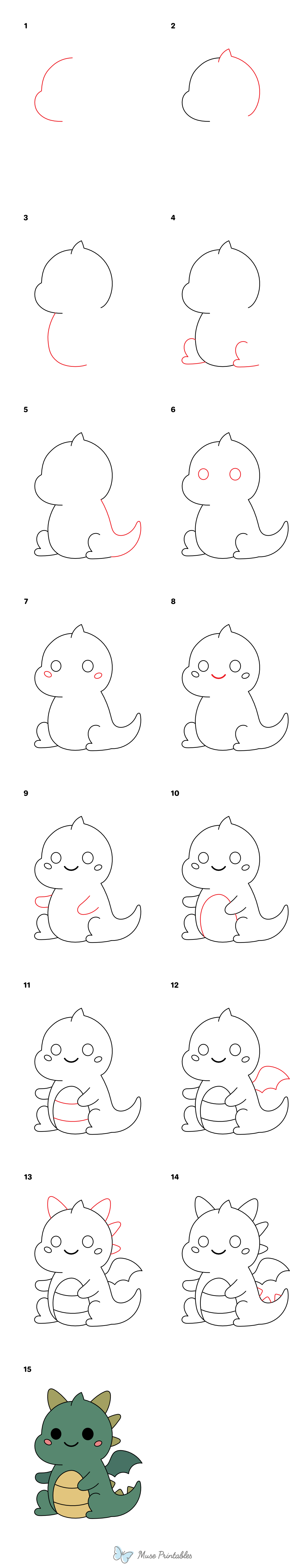 How to Draw a Cute Dragon - Printable Tutorial