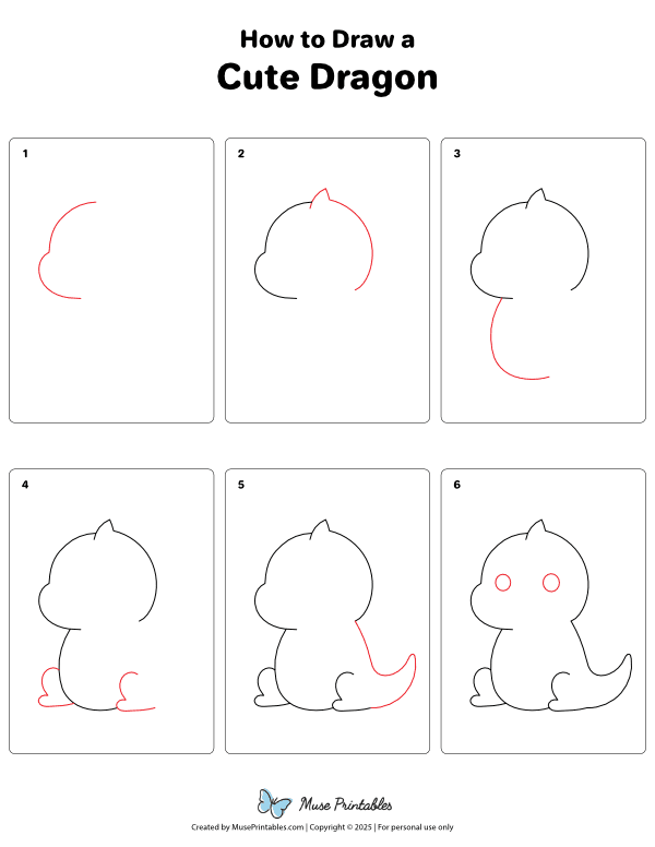 How to Draw a Cute Dragon - Printable Tutorial