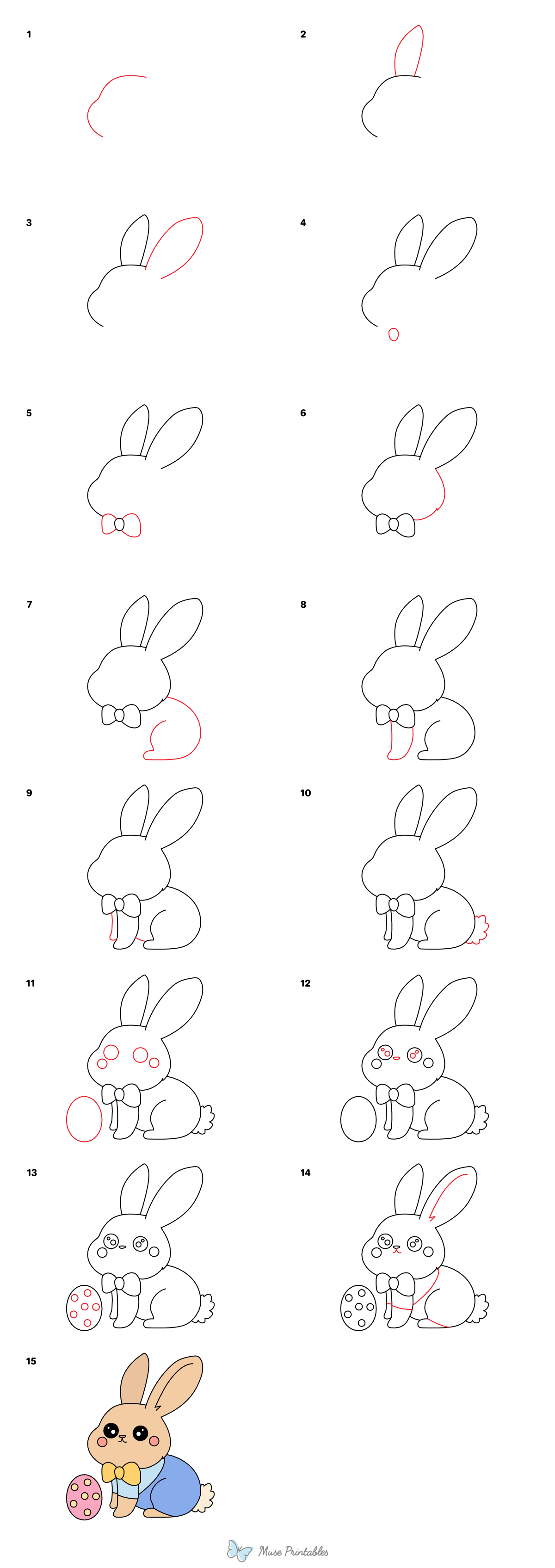 How to Draw a Cute Easter Bunny - Printable Tutorial