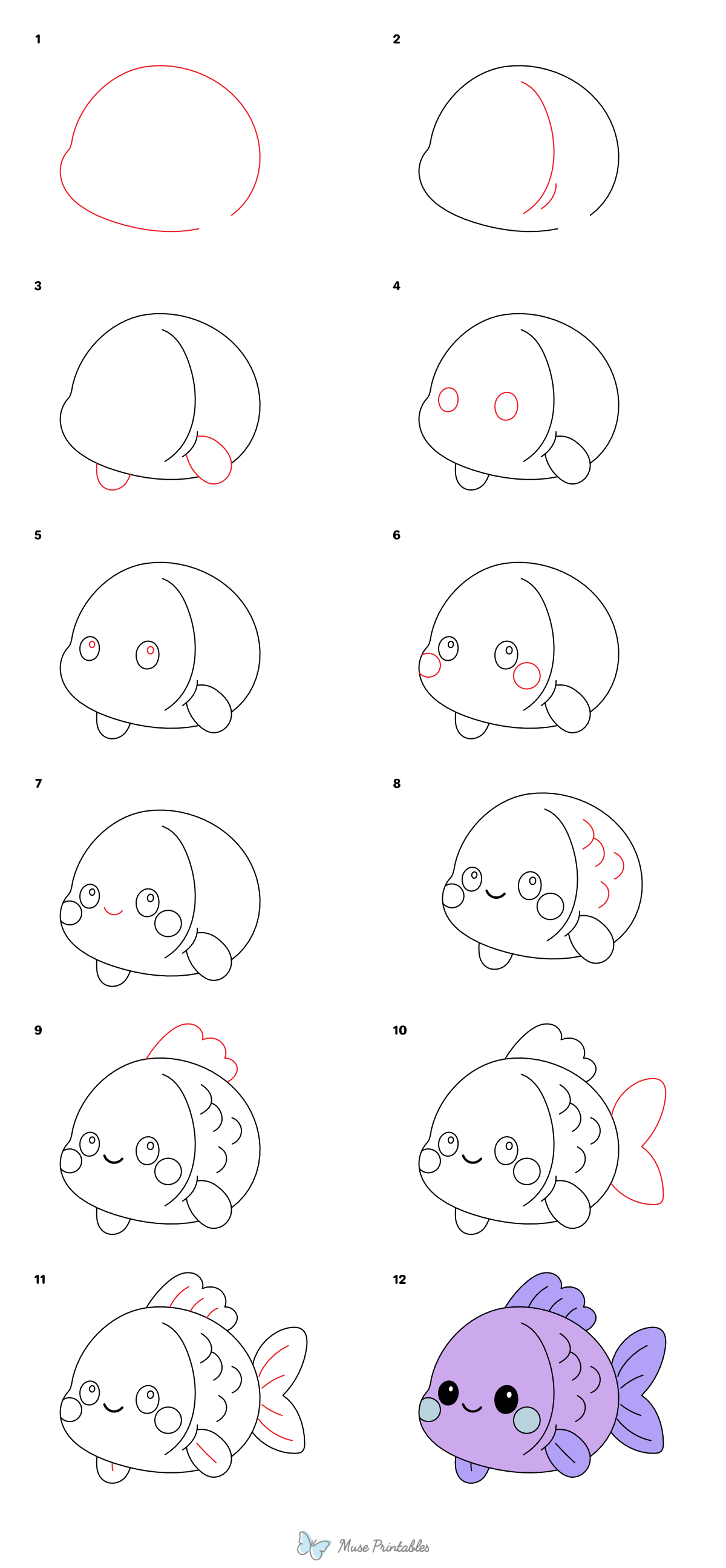 How to Draw a Cute Fish - Printable Tutorial