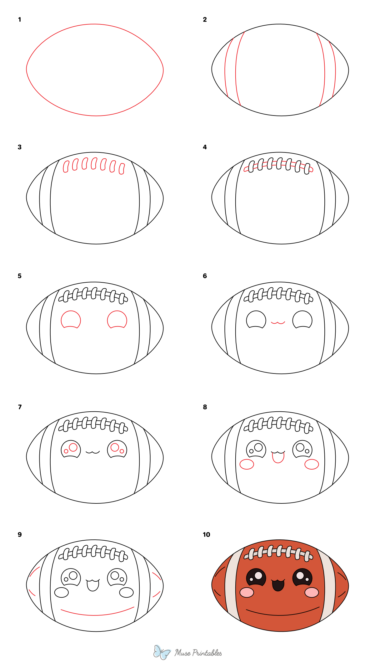 How to Draw a Cute Football - Printable Tutorial