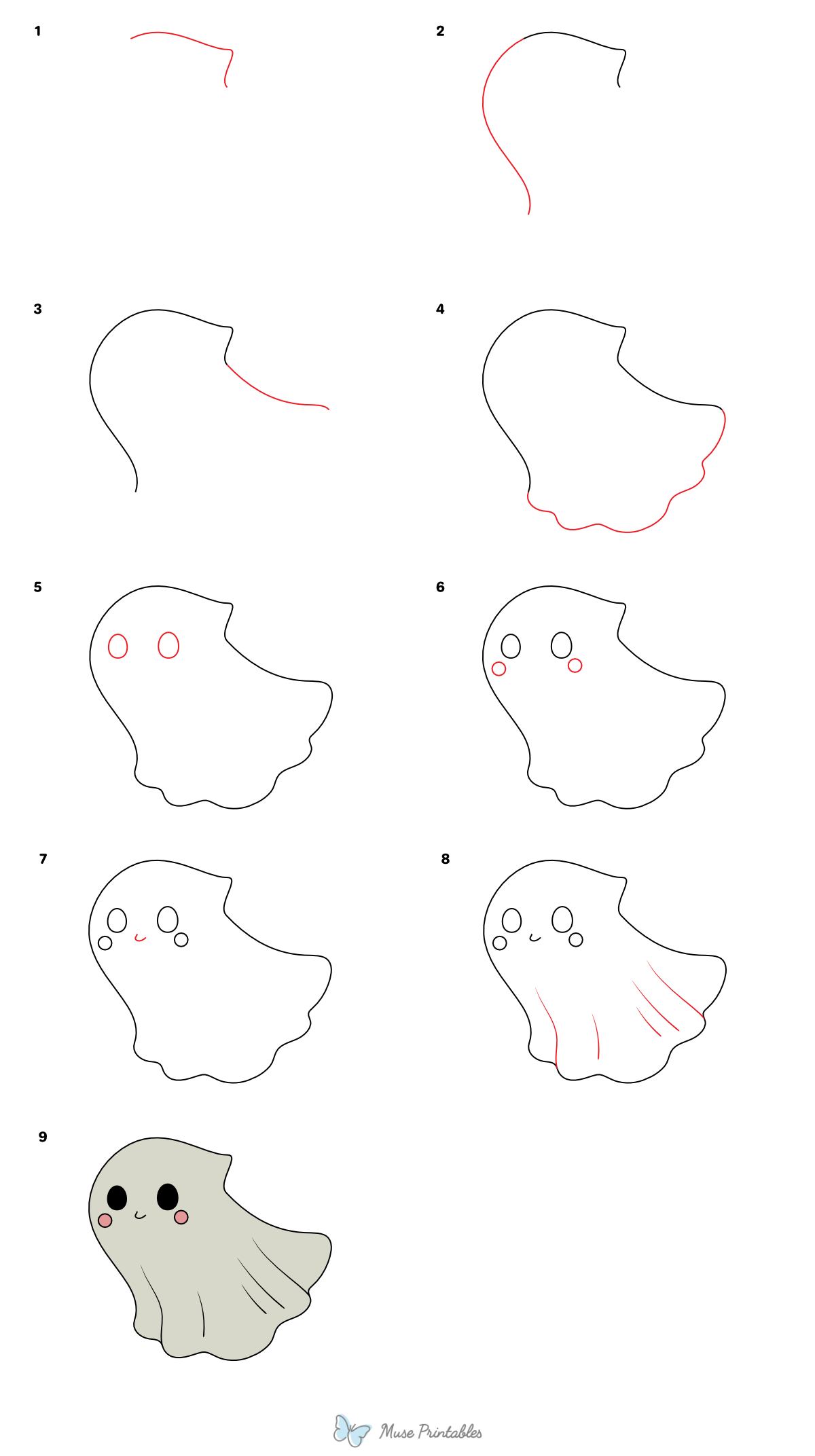 How to Draw a Cute Ghost - Printable Tutorial