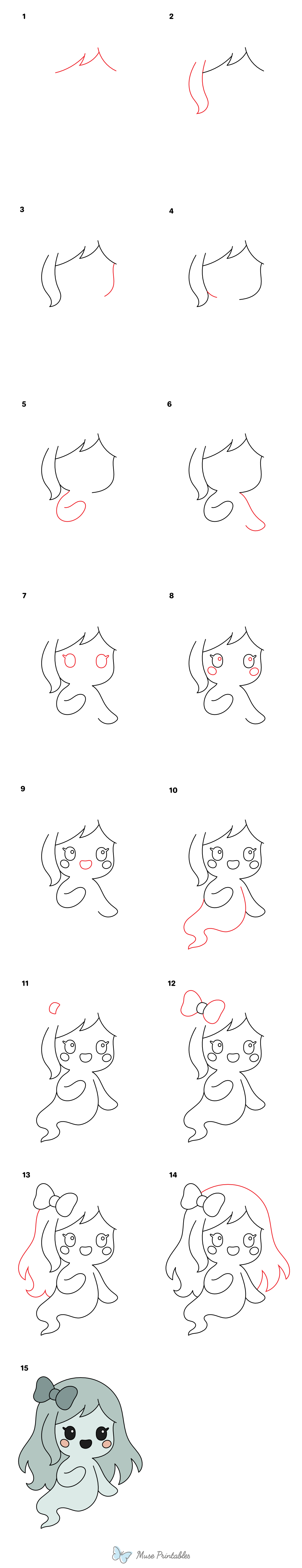 How to Draw a Cute Girl Ghost - Printable Tutorial