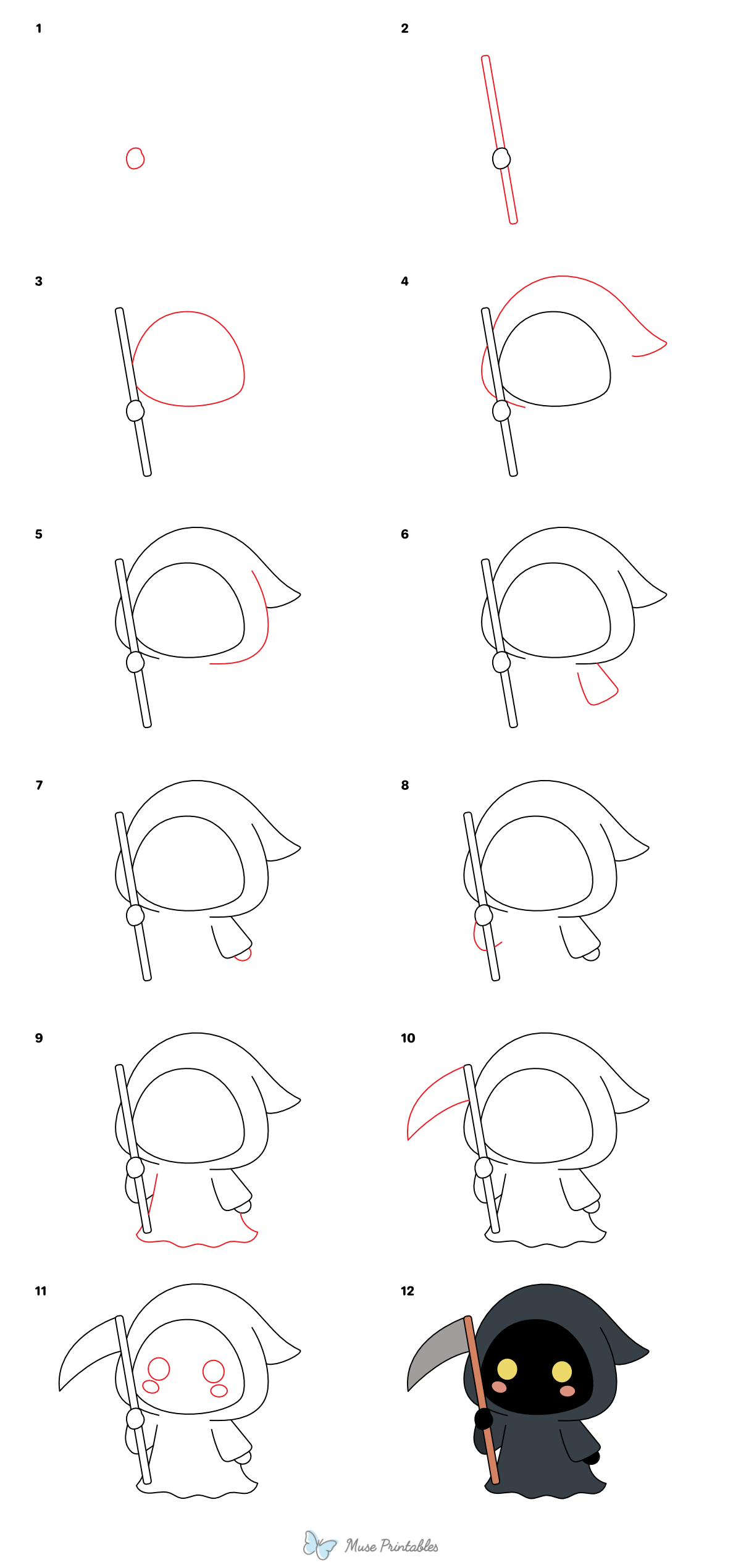 How to Draw a Cute Grim Reaper - Printable Tutorial