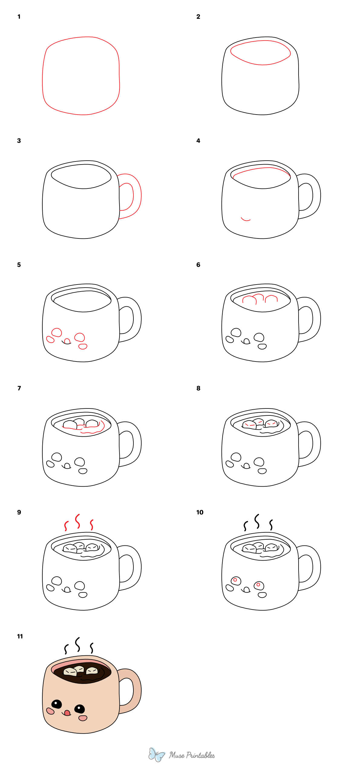 How to Draw a Cute Hot Chocolate - Printable Tutorial