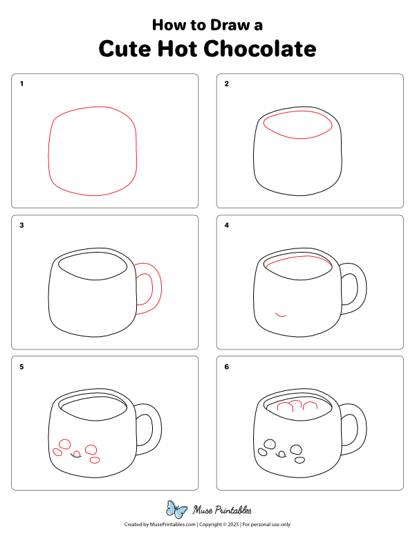 How to Draw a Cute Hot Chocolate - Printable Tutorial