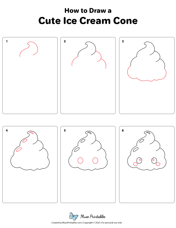 How to Draw a Cute Ice Cream Cone - Printable Tutorial