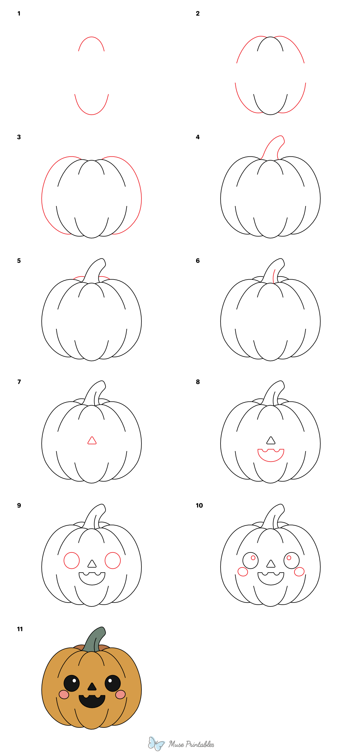 How to Draw a Cute Jack-o'-lantern - Printable Tutorial