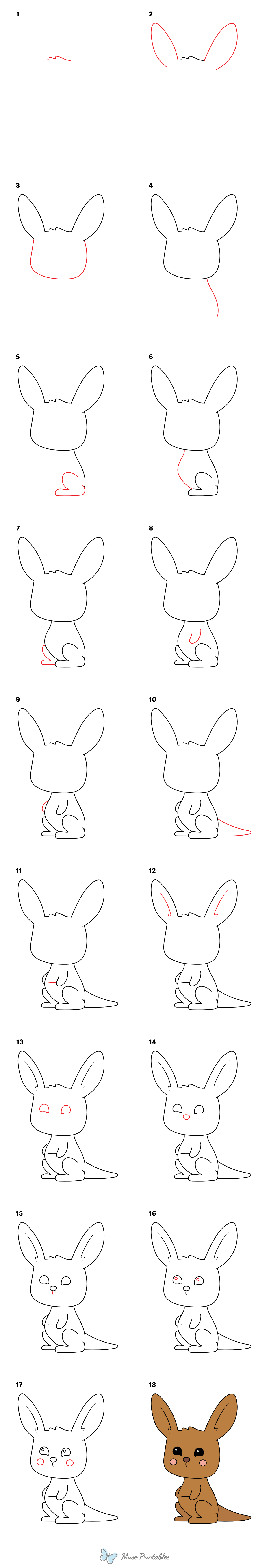 How to Draw a Cute Kangaroo - Printable Tutorial
