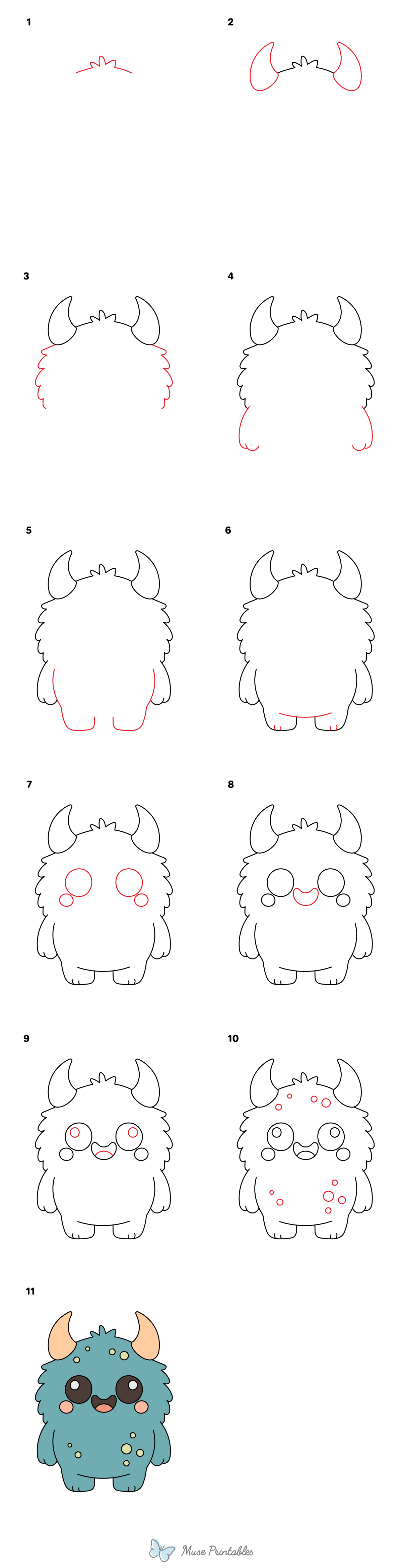 How to Draw a Cute Monster - Printable Tutorial