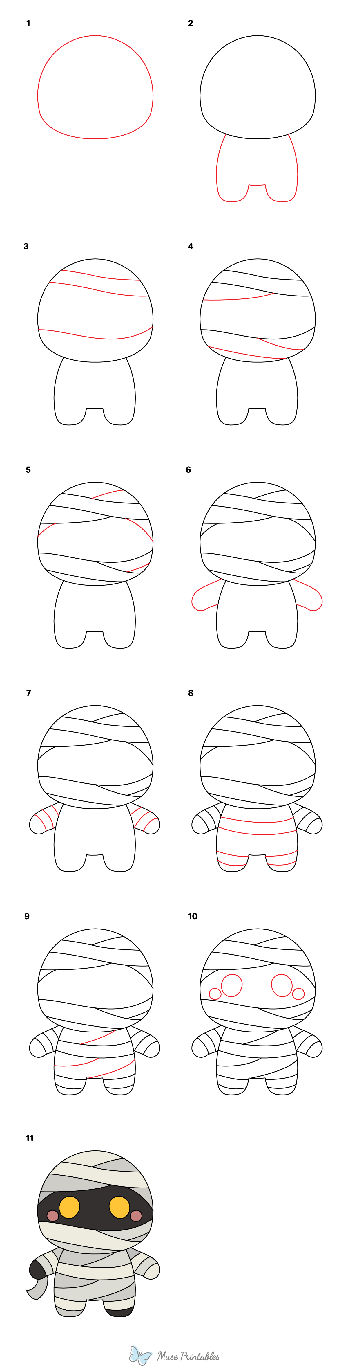 How to Draw a Cute Mummy - Printable Tutorial