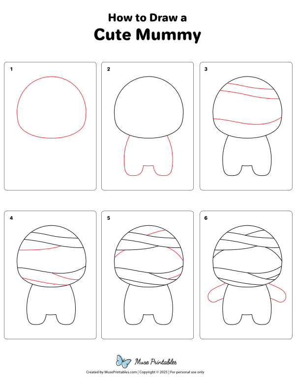 How to Draw a Cute Mummy - Printable Tutorial