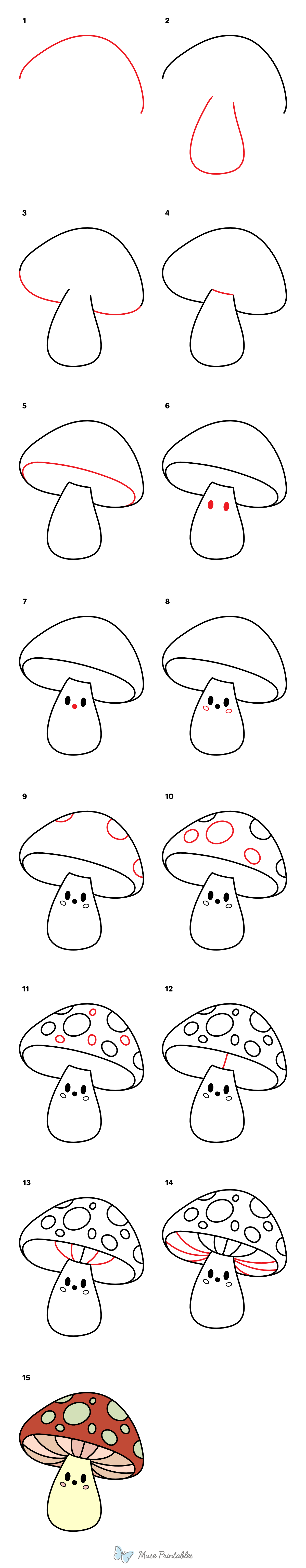 How to Draw a Cute Mushroom - Printable Tutorial