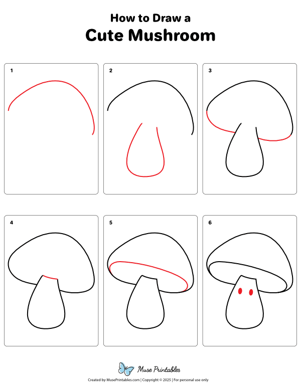 How to Draw a Cute Mushroom - Printable Tutorial