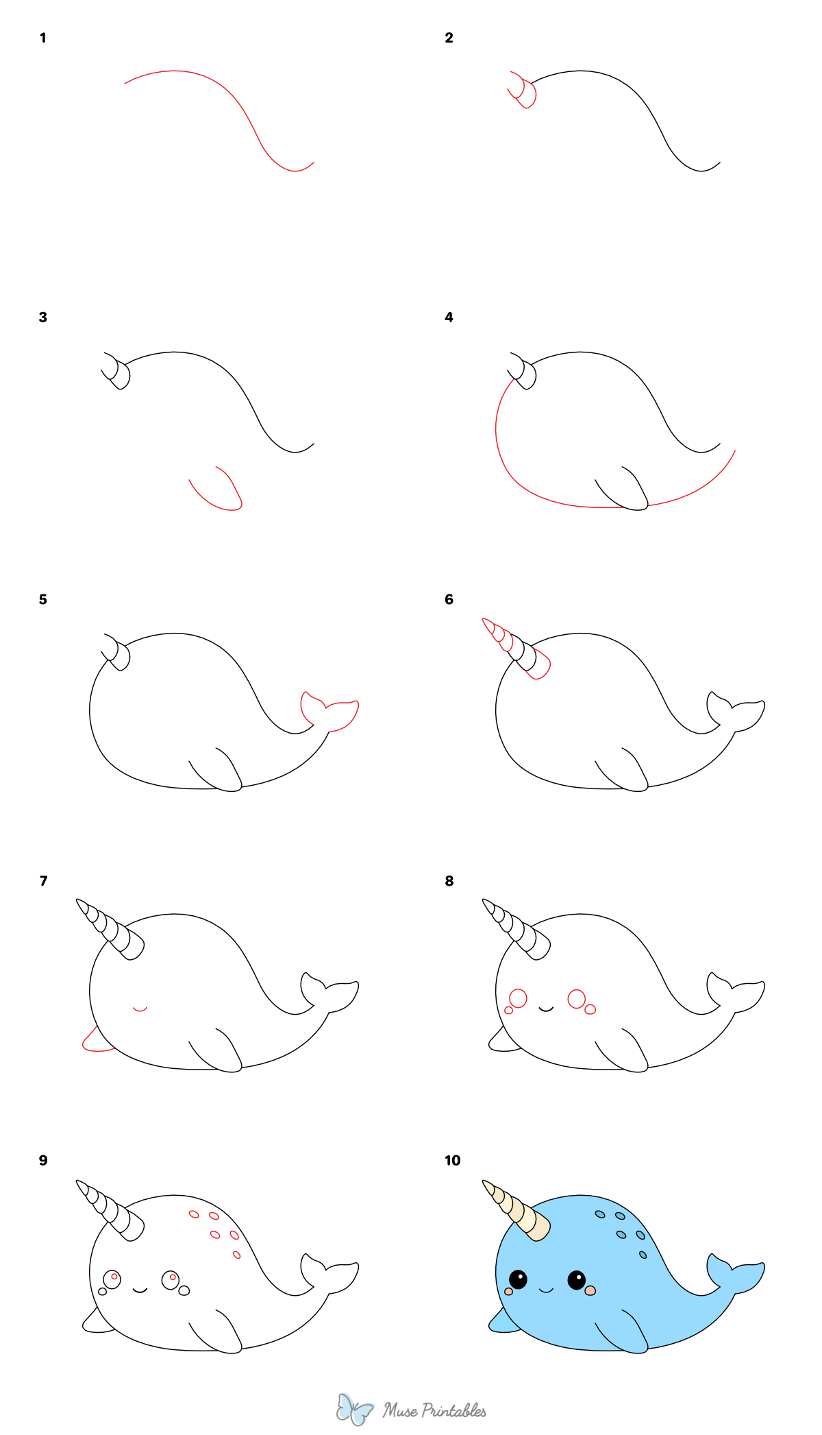 How to Draw a Cute Narwhal - Printable Tutorial