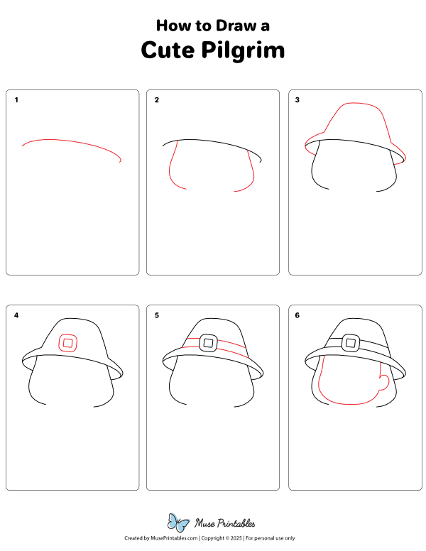How to Draw a Cute Pilgrim - Printable Tutorial
