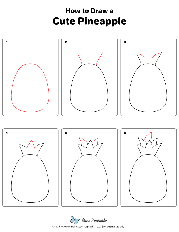 How to Draw a Cute Pineapple - Printable Tutorial