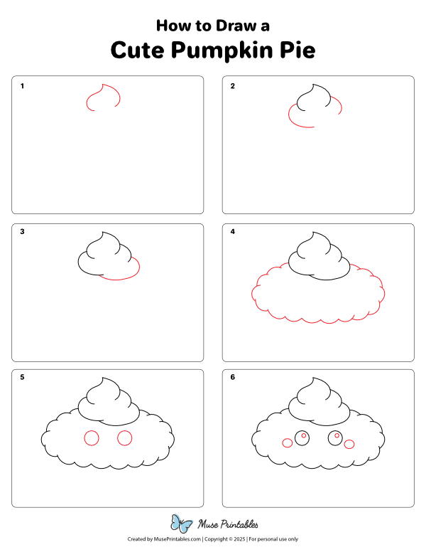 How to Draw a Cute Pumpkin Pie - Printable Tutorial