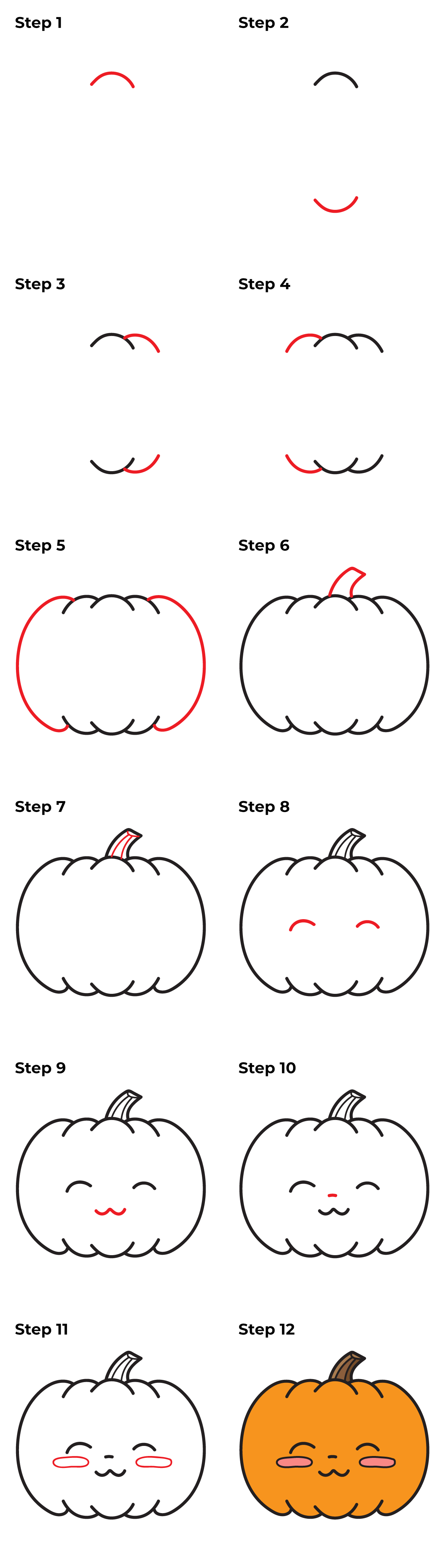 How to Draw a Cute Pumpkin - Printable Tutorial