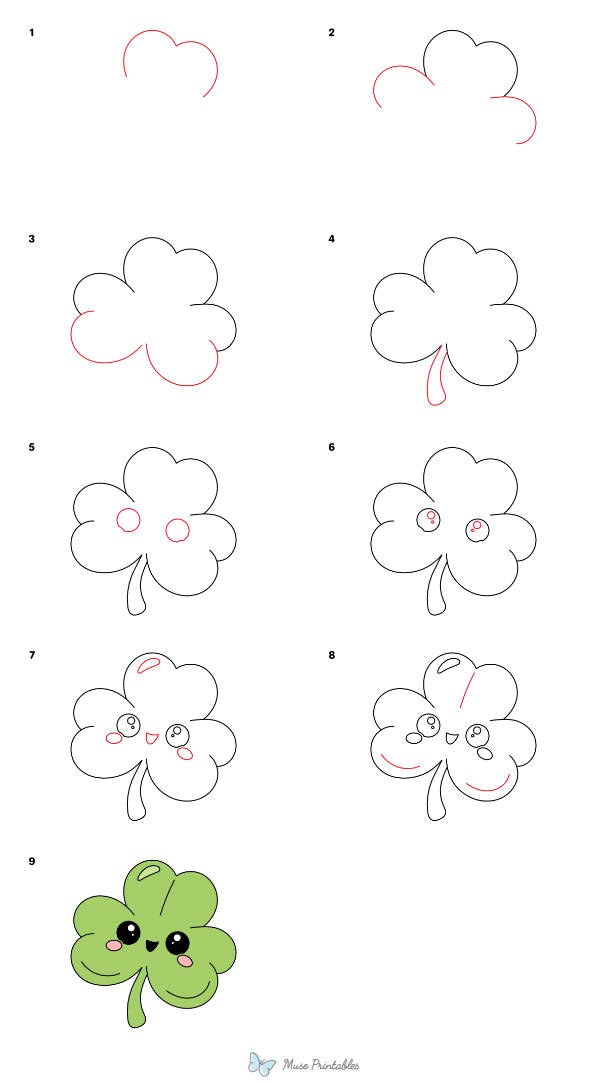 How to Draw a Cute Shamrock - Printable Tutorial
