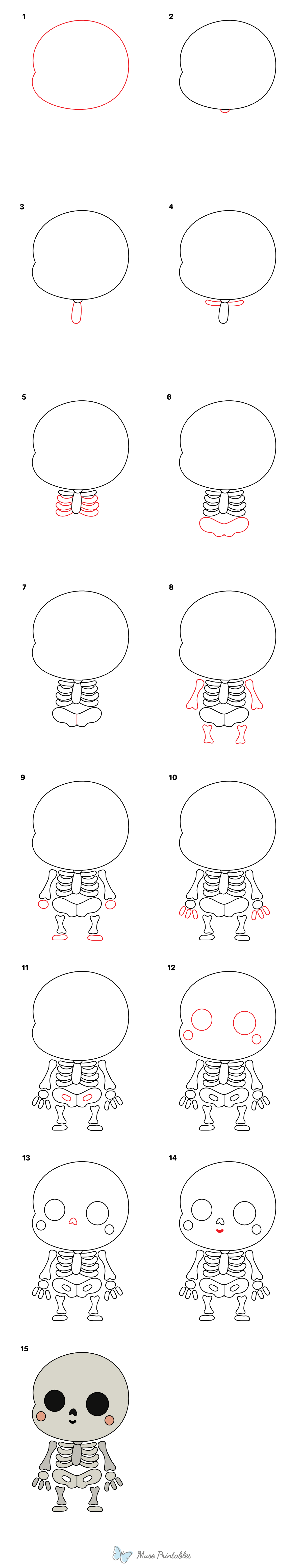How to Draw a Cute Skeleton - Printable Tutorial