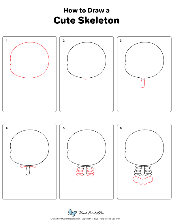How to Draw a Cute Skeleton - Printable Tutorial