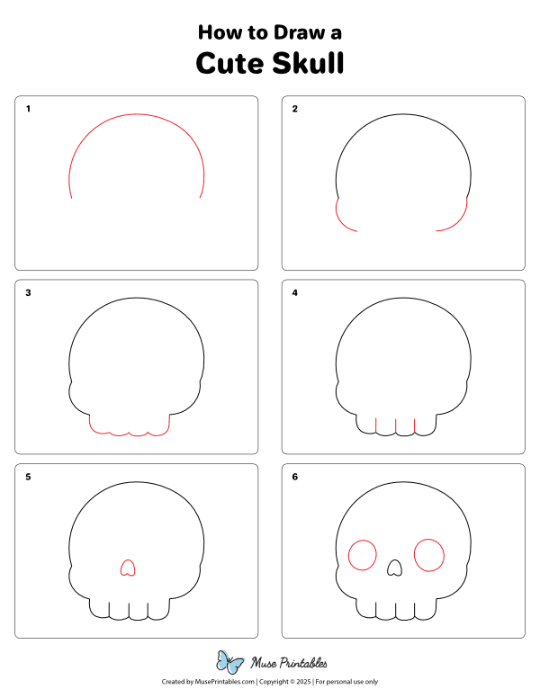 How to Draw a Cute Skull - Printable Tutorial
