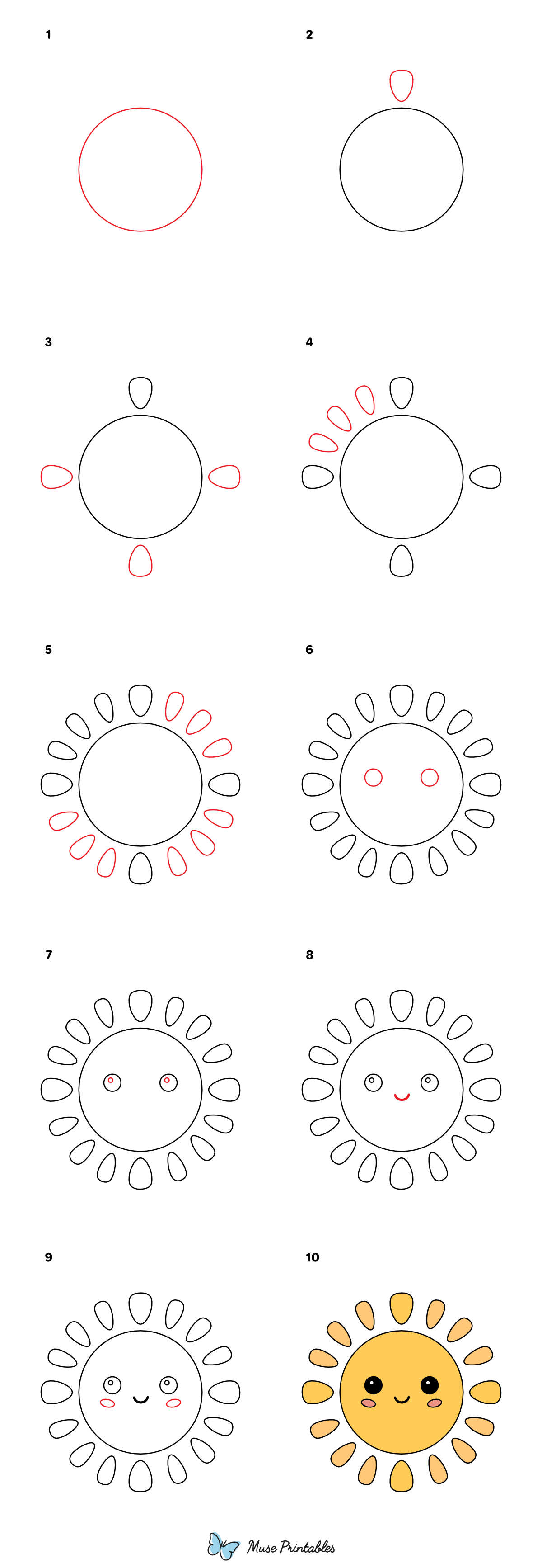 How to Draw a Cute Sun - Printable Tutorial