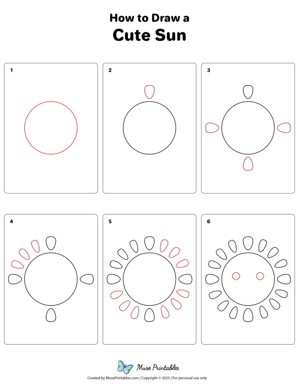 How to Draw a Cute Sun - Printable Tutorial