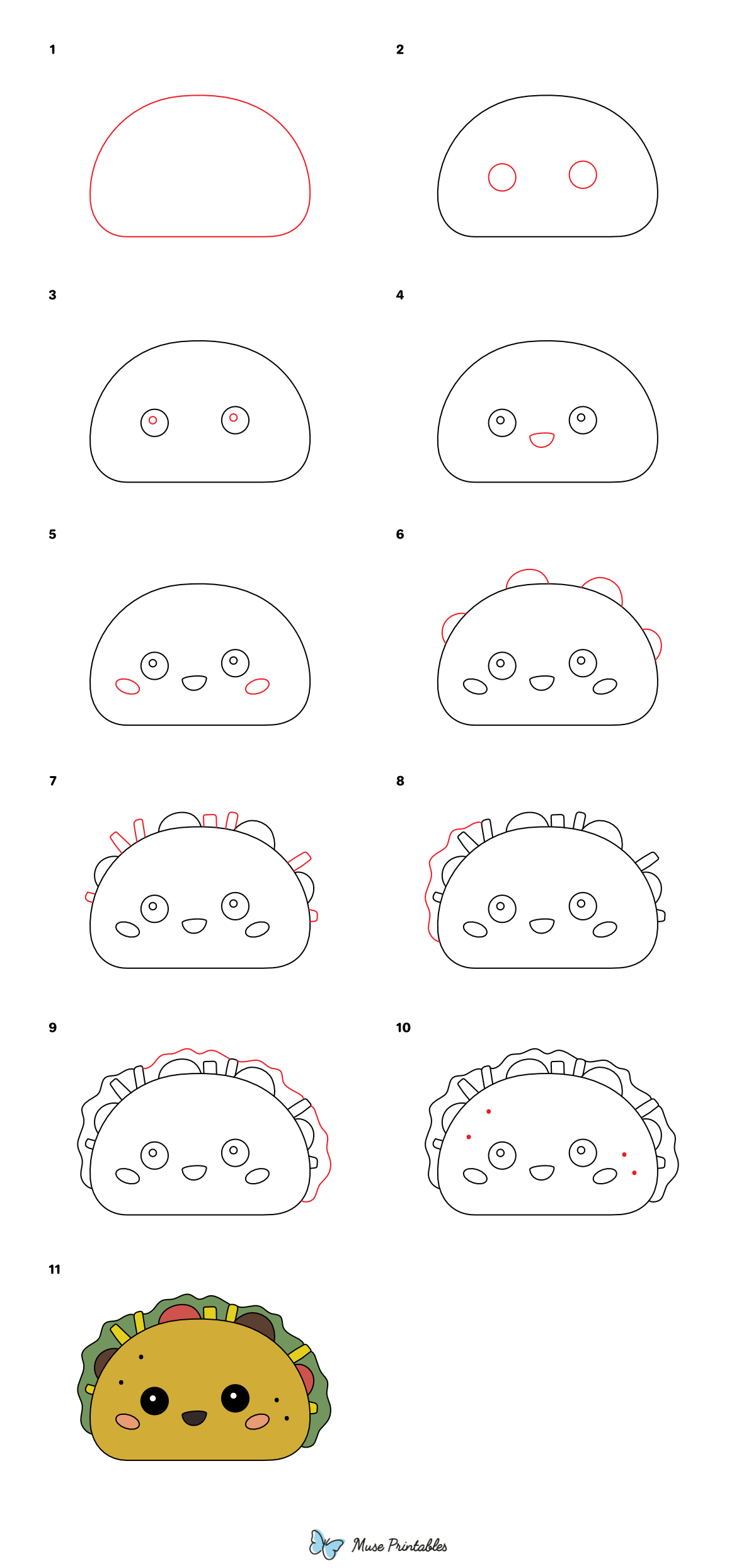 How to Draw a Cute Taco - Printable Tutorial