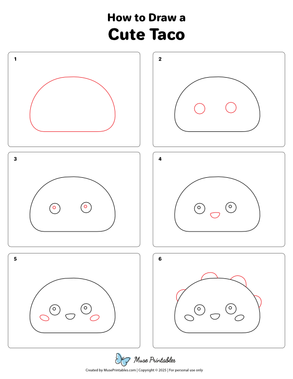 How to Draw a Cute Taco - Printable Tutorial