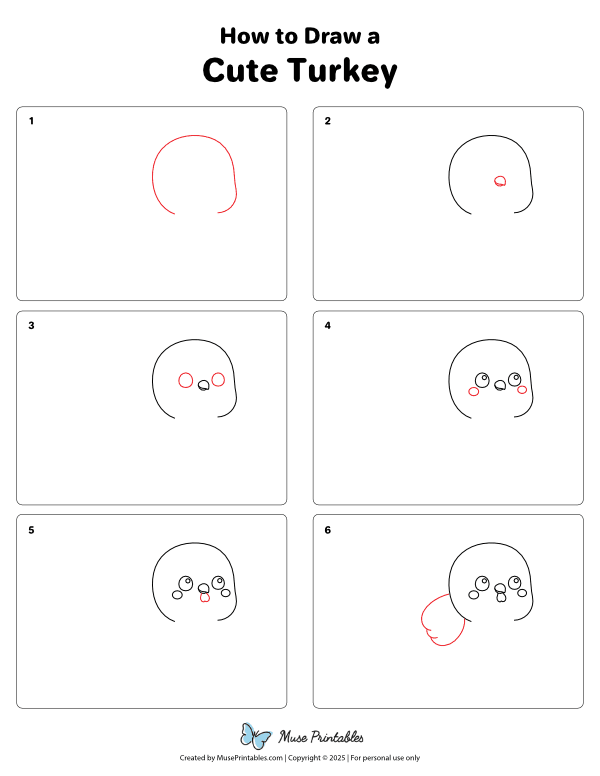 How to Draw a Cute Turkey - Printable Tutorial