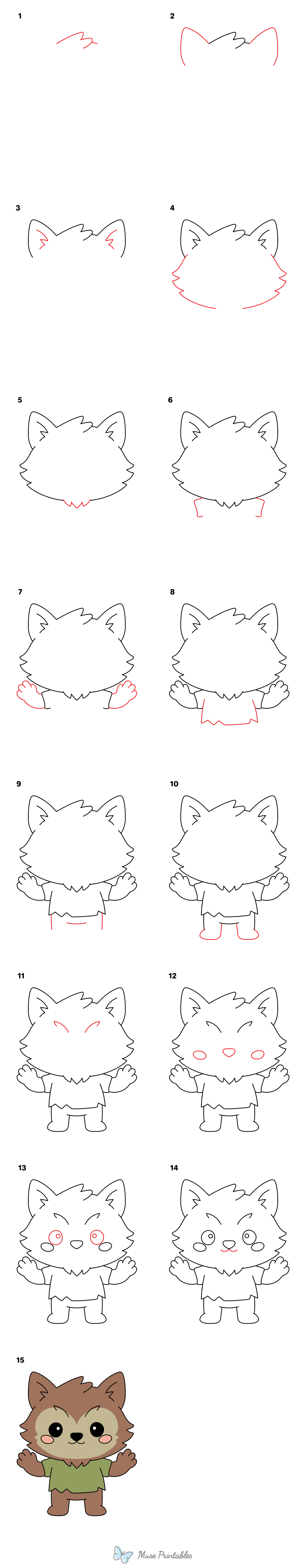 How to Draw a Cute Werewolf - Printable Tutorial