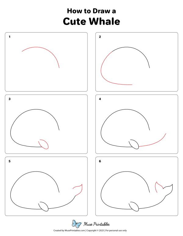 How to Draw a Cute Whale - Printable Tutorial